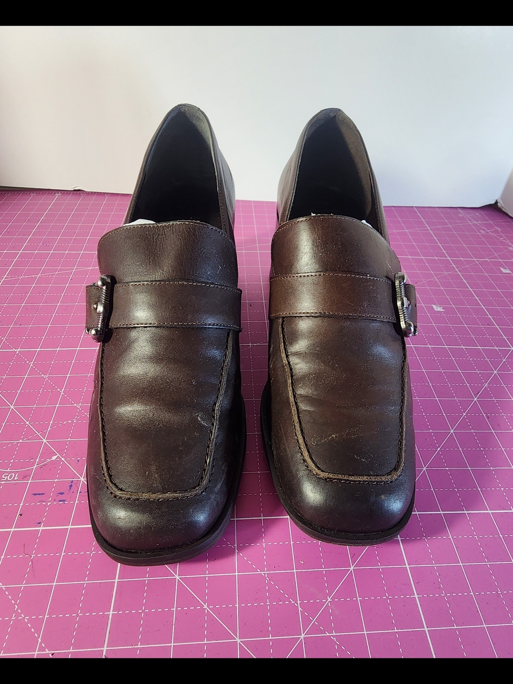 Pappagallo Classic Brown Leather Slip-On Loafers with Chunky Heel 8 1/2